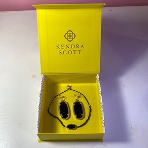 Kendra Scott Elle Drop Earrings in Black Opaque Glass + matching bracelet
